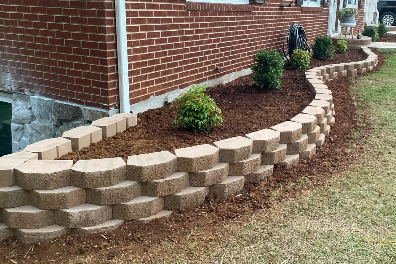 mulch and retaining wall
